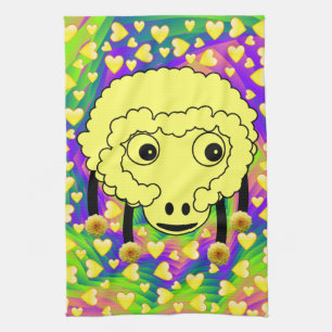 Sheep Yellow Hearts Kitchen Hand Towel Theedoek