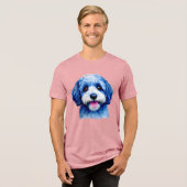 Sheepadodle blij gezicht in blauw Tri-Blend shirt (Voorkant volledig)