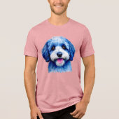 Sheepadodle blij gezicht in blauw Tri-Blend shirt (Voorkant)