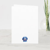 Sheepadodle puppy glimlachend in het blauw! bedankkaart (Achterkant)