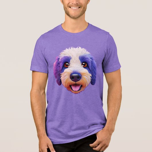 Sheepadoodle blij gezicht paarse gevlekt Tri-Blend shirt (Voorkant)