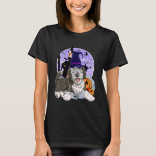 Sheepadoodle Dog Halloween Witch Pumpkin T-shirt