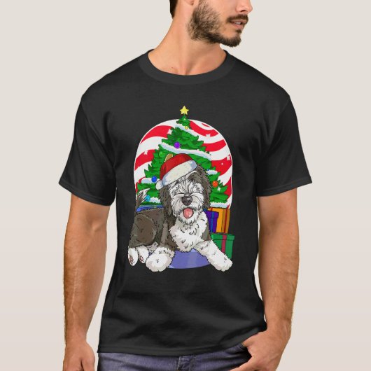 Sheepadoodle Dog Santa Christmas Tree Decor T-shirt (Voorkant)