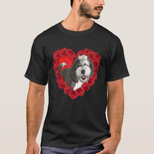 Sheepadoodle Heart Roses Valentine Day Dog Mom T-shirt (Voorkant)