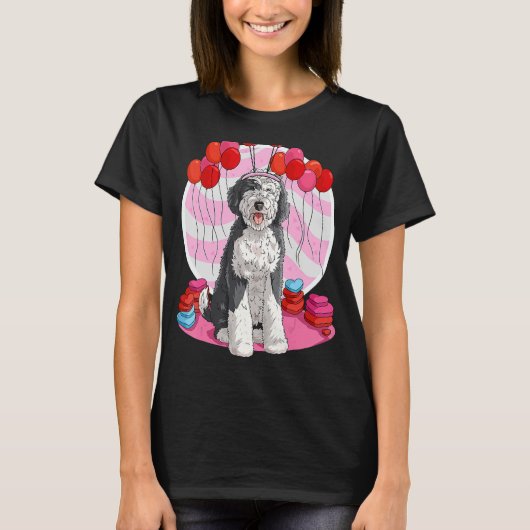 Sheepadoodle Heart Valentine Day Dog T-shirt (Voorkant)