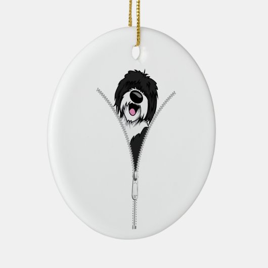 Sheepadoodle Hond Rits Fun Puppy Hondeneigenaar Keramisch Ornament (Rechts)