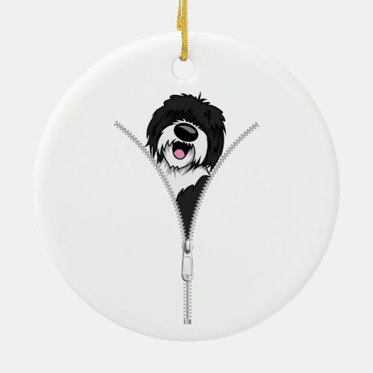Sheepadoodle Hond Rits Fun Puppy Hondeneigenaar Keramisch Ornament (Achterkant)