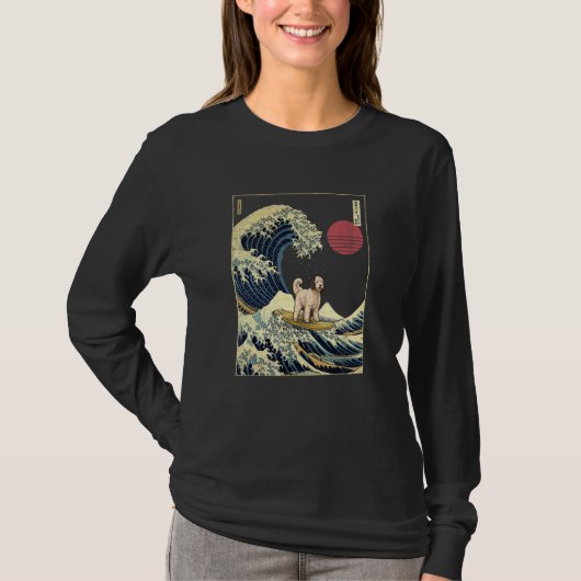 Sheepadoodle Japanese Kanagawa Wave  Surf Dog T-shirt (Voorkant)