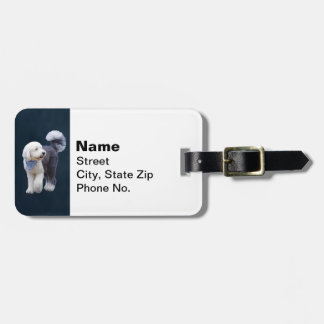 Sheepadoodle Met Blauwe Geruite Sjaal Bagagelabel