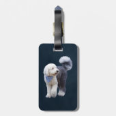 Sheepadoodle Met Blauwe Geruite Sjaal Bagagelabel (Achterkant verticaal)