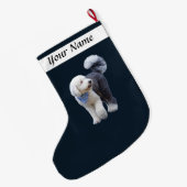 Sheepadoodle Met Blauwe Geruite Sjaal Grote Kerstsok (Achterkant (Hangend))