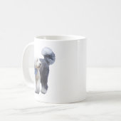 Sheepadoodle Met Blauwe Geruite Sjaal Koffiemok (Voorkant links)