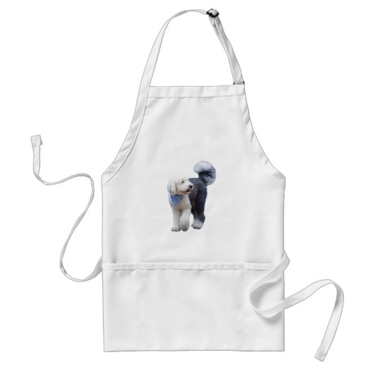 Sheepadoodle Met Blauwe Geruite Sjaal Standaard Schort (Voorkant)