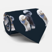 Sheepadoodle Met Blauwe Geruite Sjaal Stropdas (Opgerold)