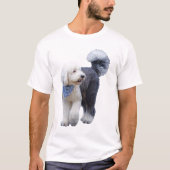 Sheepadoodle Met Blauwe Geruite Sjaal T-shirt (Voorkant)