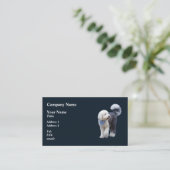 Sheepadoodle Met Blauwe Geruite Sjaal Visitekaartje (Staand voorkant)