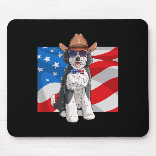 Sheepadoodle Patriotic Merica 4 juli Amerikaans Muismat (Voorkant)