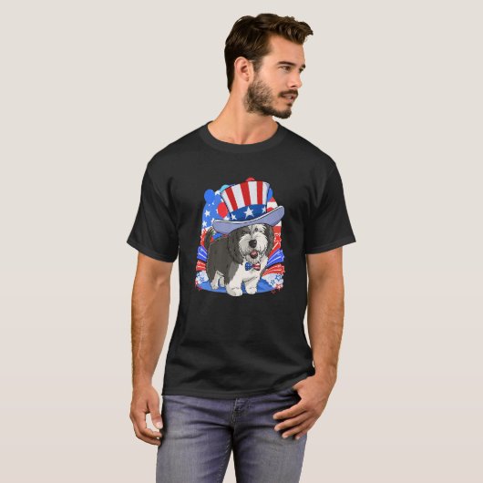 Sheepadoodle Patriotic oom Sam 4 juli Ameri T-shirt (Voorkant volledig)