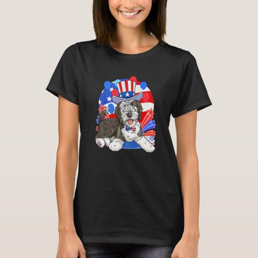 Sheepadoodle Patriottische Oom Sam 4 juli Amerikaa T-shirt (Voorkant)