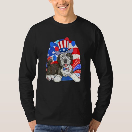 Sheepadoodle Patriottische Oom Sam 4 juli Amerikaa T-shirt (Voorkant)