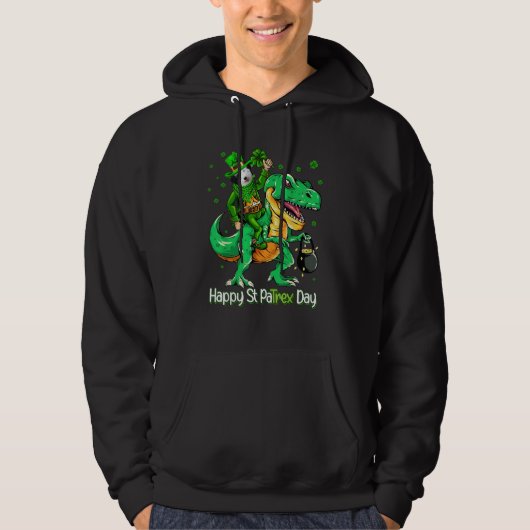 Sheepadoodle Riding Dinosaur Patricks Day Shamrock Hoodie (Voorkant)