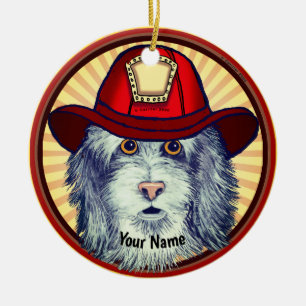 Sheepdog Firefighter Keramisch Ornament