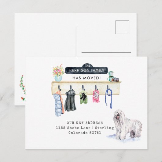 Sheepdog Mudroom Moving Aankondiging Briefkaart (Voorkant / Achterkant)