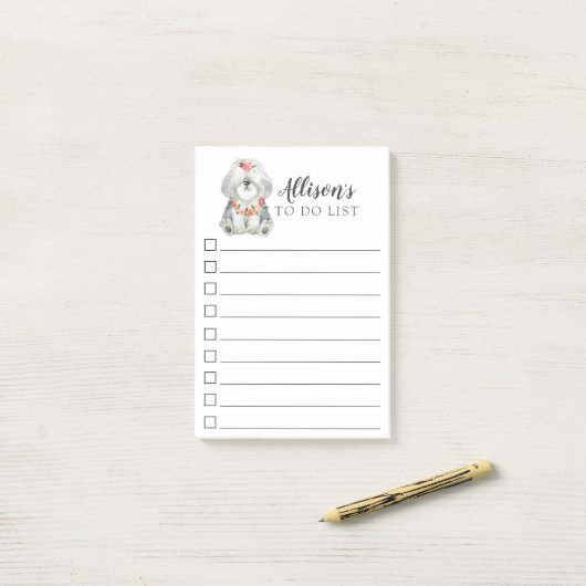 Sheepdog Puppy is aangepast aan lijst Post-it® Notes (Op bureau)