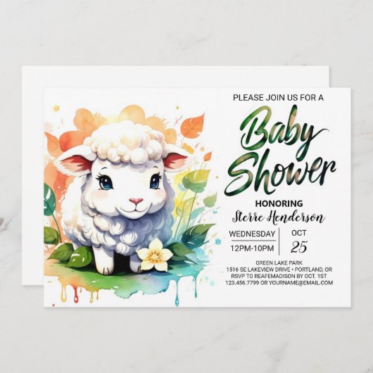 Sheepish Wonder Lamb Meisje Baby shower Kaart (Voorkant / Achterkant)