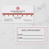 SHEER INDULGENCE SALON & DAY SPA VISITEKAARTJE AFSPRAKENKAARTJE (Voorkant / Achterkant)