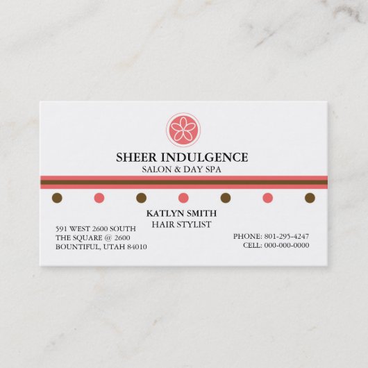 SHEER INDULGENCE SALON & DAY SPA VISITEKAARTJE AFSPRAKENKAARTJE (Voorkant)