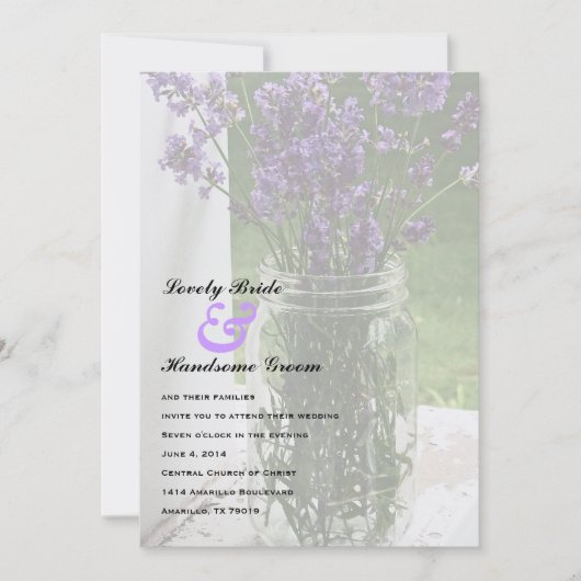 Sheer Mason Jar Lavender Wedding Invitation Kaart (Voorkant)
