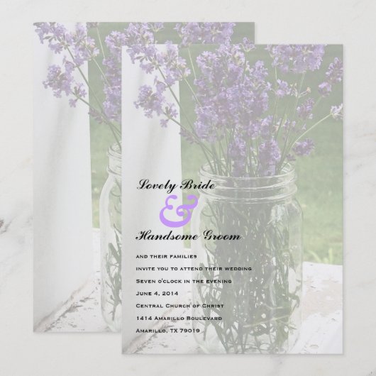 Sheer Mason Jar Lavender Wedding Invitation Kaart (Voorkant / Achterkant)