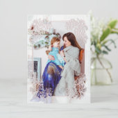 Sheer Poinsettia Lace Blush Foto Kerst Kaart (Staand voorkant)