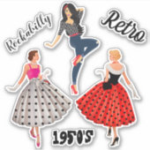 sheet/6 Polka-Dot 1950s Retro Rockabilly Vrouwen Sticker (Voorkant)