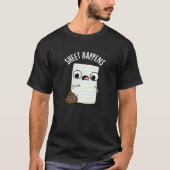 Sheet Happens Funny Paper Pun Dark BG T-shirt (Voorkant)