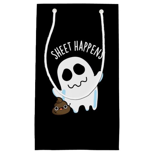 Sheet Happens Grappige Ghost Pun Donker BG Klein Cadeauzakje (Voorkant)