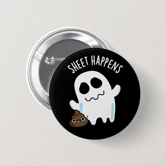 Sheet Happens Grappige Ghost Pun Donker BG Ronde Button 5,7 Cm (Voorkant /achterkant)