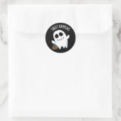 Sheet Happens Grappige Ghost Pun Donker BG Ronde Sticker (Tas)