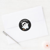 Sheet Happens Grappige Ghost Pun Donker BG Ronde Sticker (Envelop)
