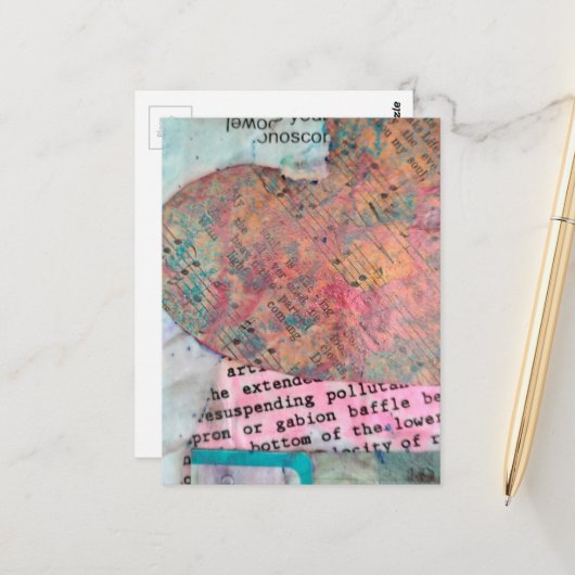 Sheet Music Heart Mixed Media Collage Briefkaart (Voorkant / Achterkant in situ)