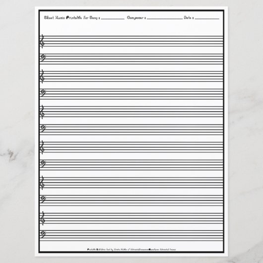 Sheet Music Manuscript Staff Line Clef Paper Sheet (Voorkant)