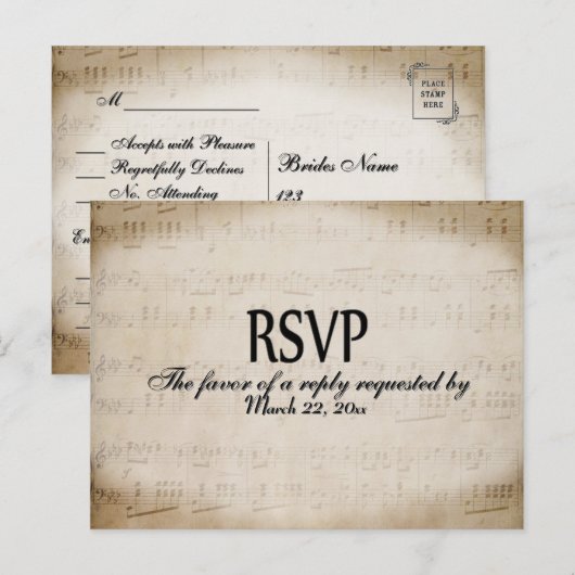 Sheet Music RSVP Dinner Choices Postcard Uitnodiging Briefkaart (Voorkant / Achterkant)