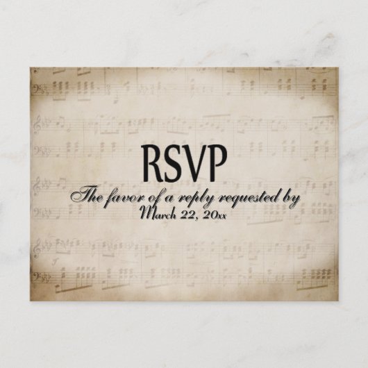 Sheet Music RSVP Dinner Choices Postcard Uitnodiging Briefkaart (Voorkant)