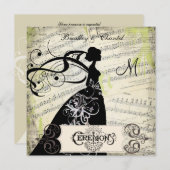 Sheet Music Silhouette Bride Wedding Invite Kaart (Voorkant / Achterkant)