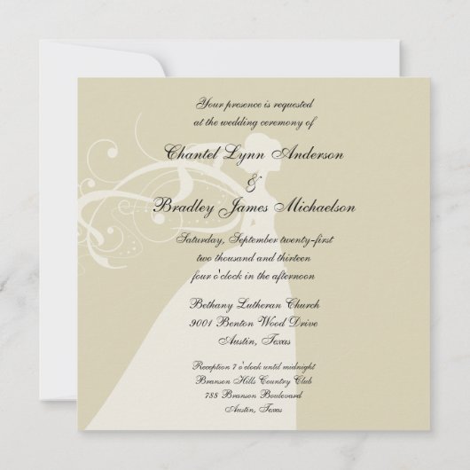 Sheet Music Silhouette Bride Wedding Invite Kaart (Achterkant)