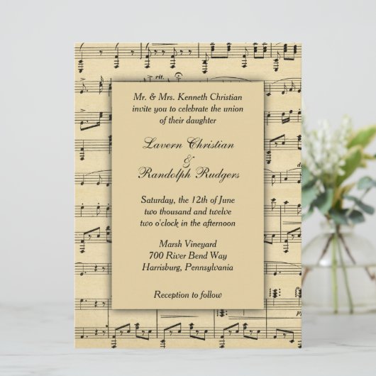 Sheet Music Wedding Uitnodiging (Staand voorkant)