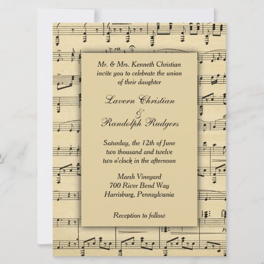 Sheet Music Wedding Uitnodiging (Voorkant)