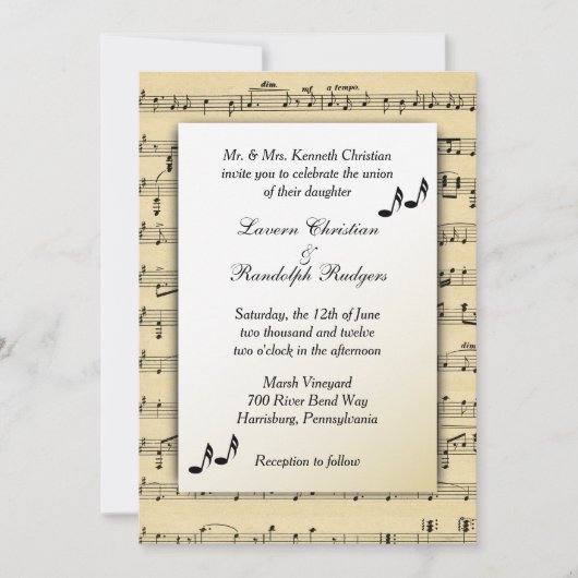Sheet Music Wedding Uitnodiging (Voorkant)