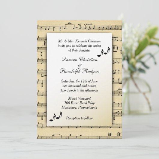 Sheet Music Wedding Uitnodiging (Staand voorkant)